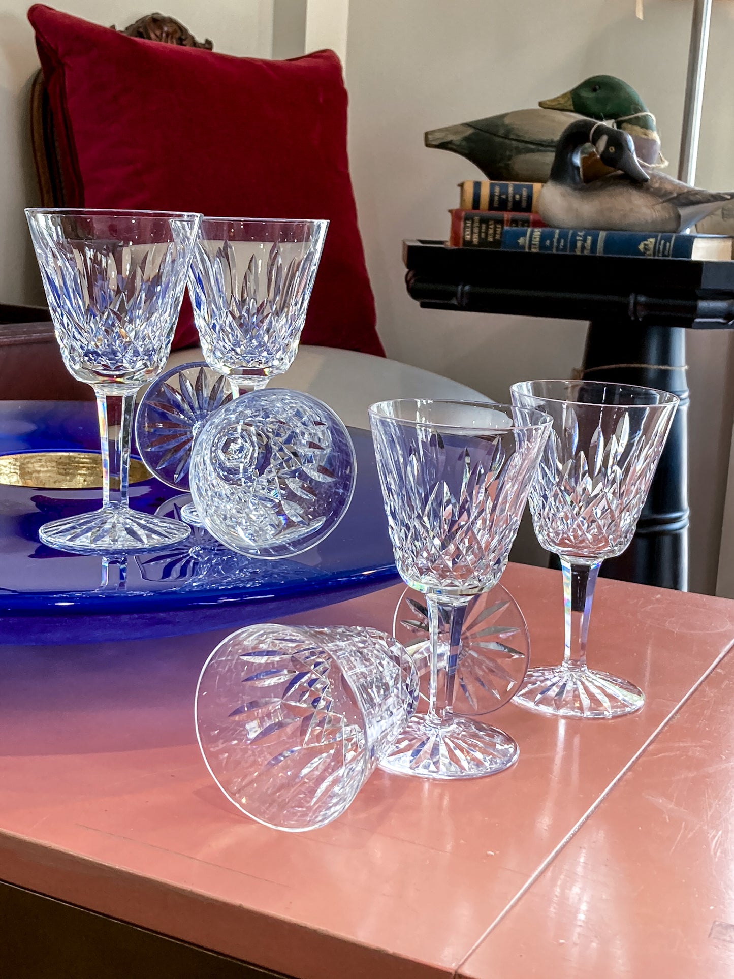 Set of Six Vintage Waterford Clear Crystal Lismore Stemmed Wine Glasses