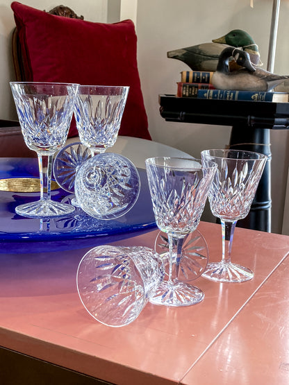 Set of Six Vintage Waterford Clear Crystal Lismore Stemmed Wine Glasses