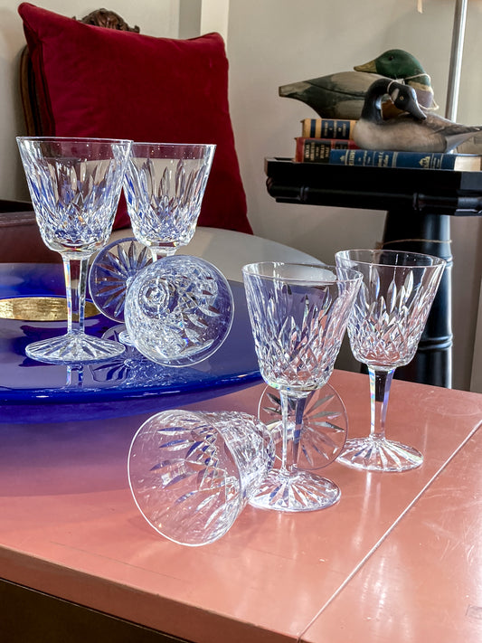Set of Six Vintage Waterford Clear Crystal Lismore Stemmed Wine Glasses