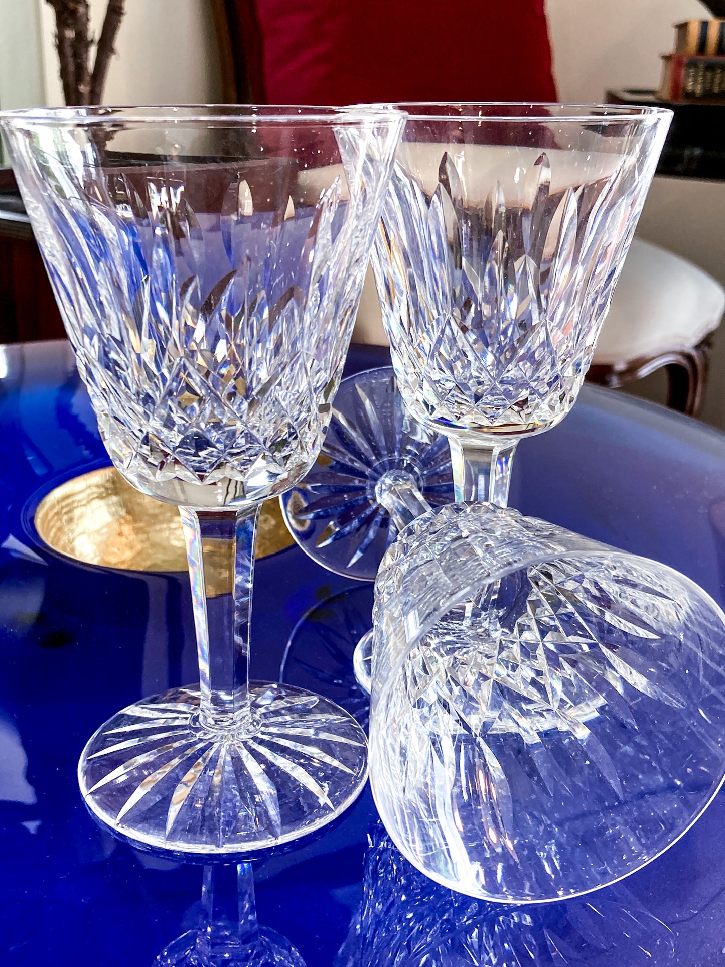 Set of Six Vintage Waterford Clear Crystal Lismore Stemmed Wine Glasses