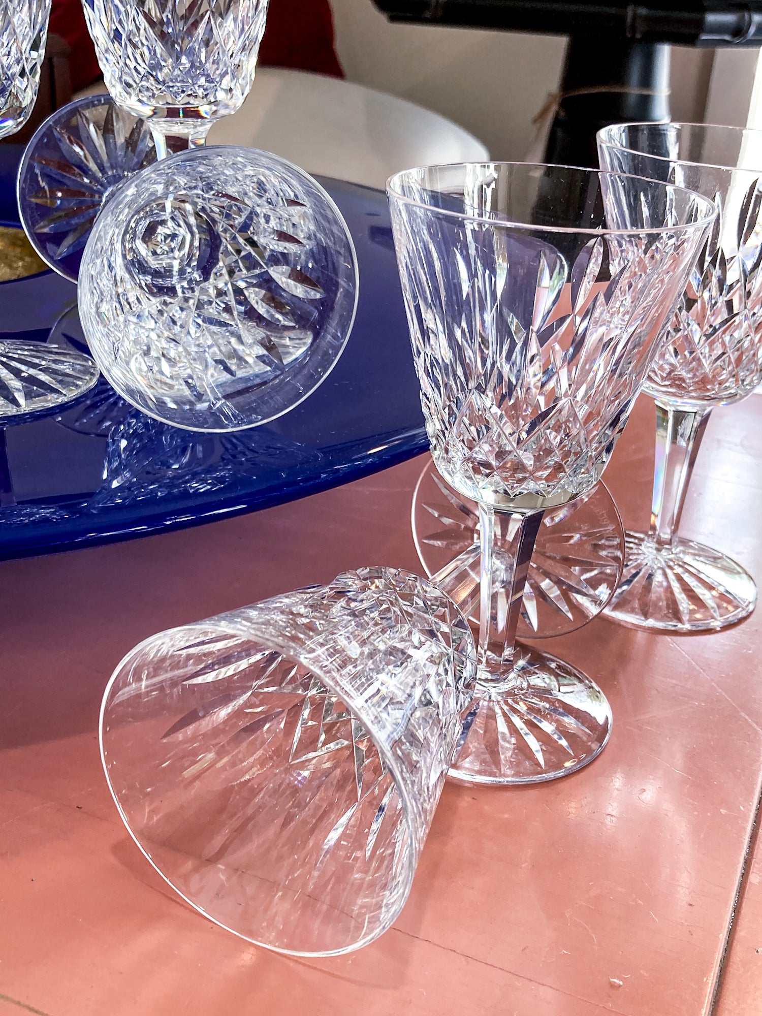 Set of Six Vintage Waterford Clear Crystal Lismore Stemmed Wine Glasses