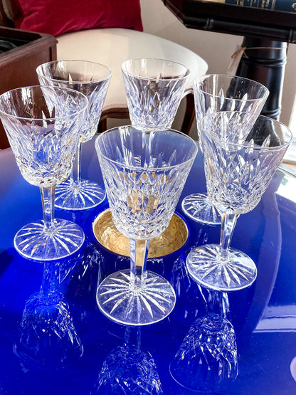 Set of Six Vintage Waterford Clear Crystal Lismore Stemmed Wine Glasses