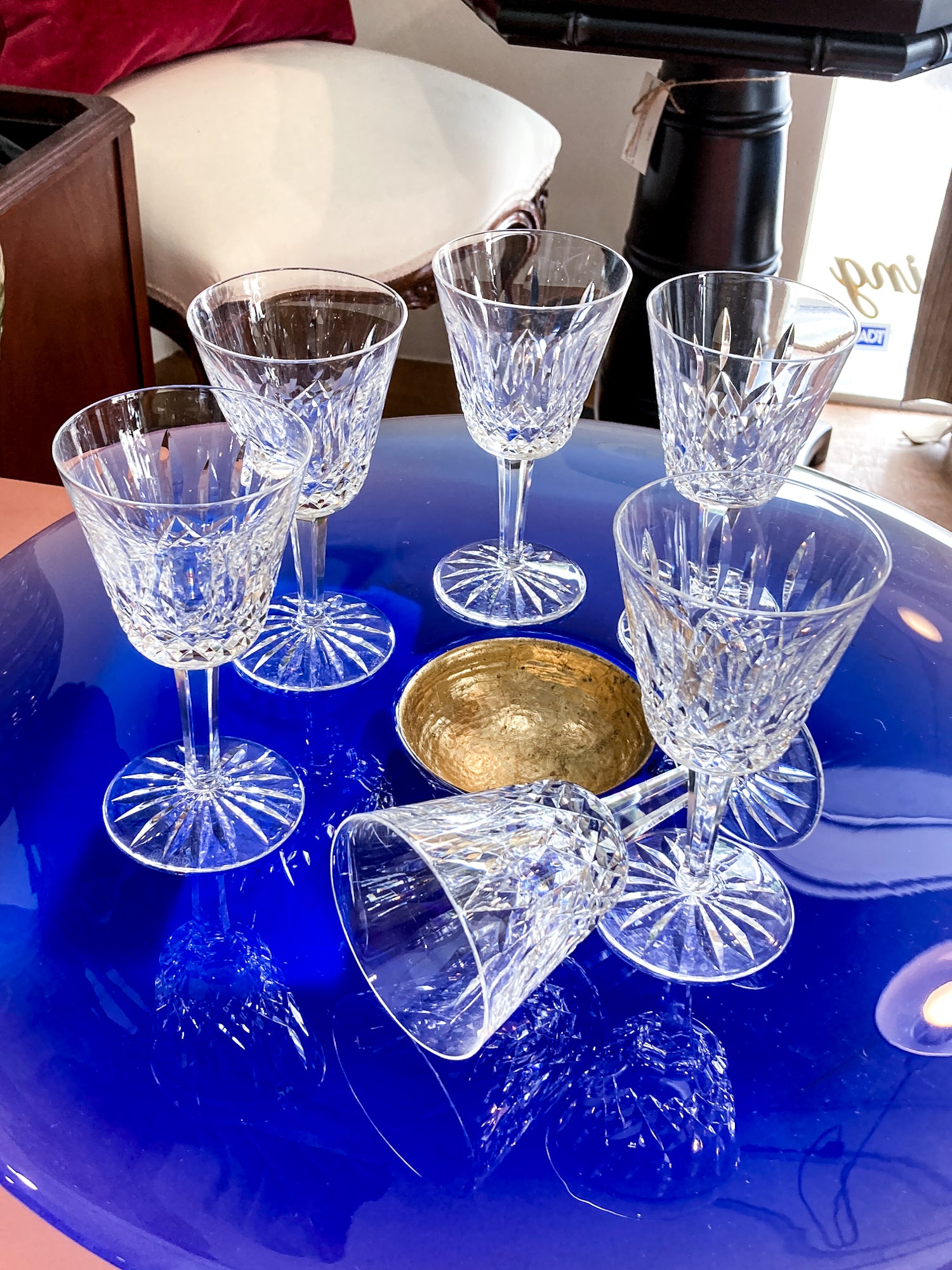 Set of Six Vintage Waterford Clear Crystal Lismore Stemmed Wine Glasses