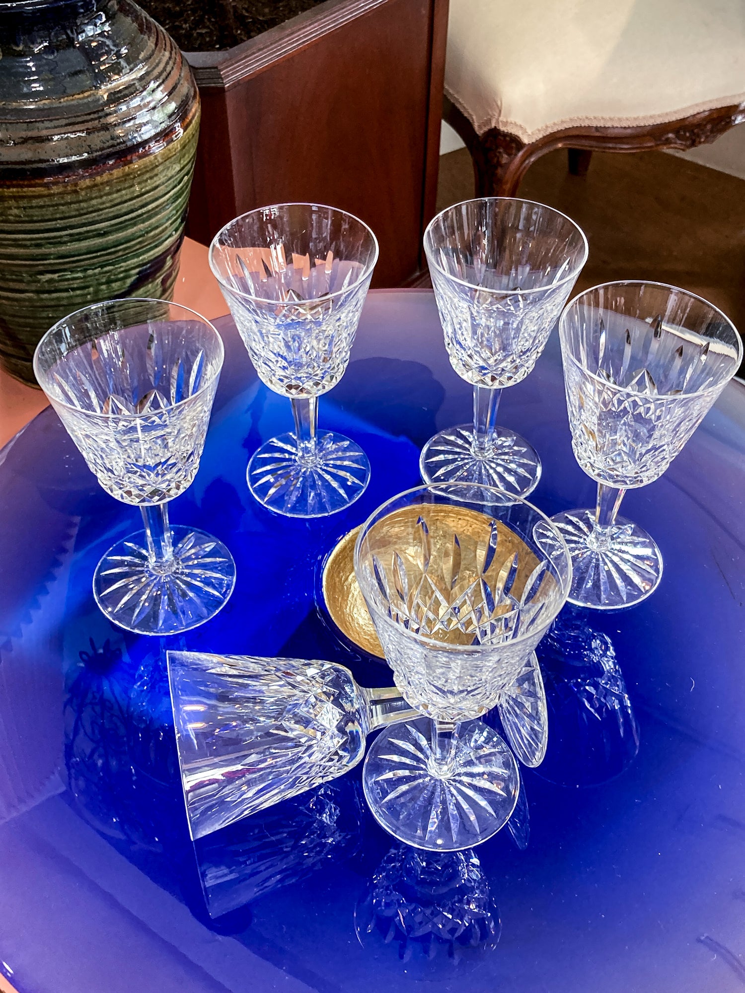 Set of Six Vintage Waterford Clear Crystal Lismore Stemmed Wine Glasses