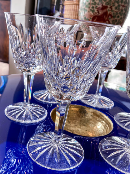 Set of Six Vintage Waterford Clear Crystal Lismore Stemmed Wine Glasses