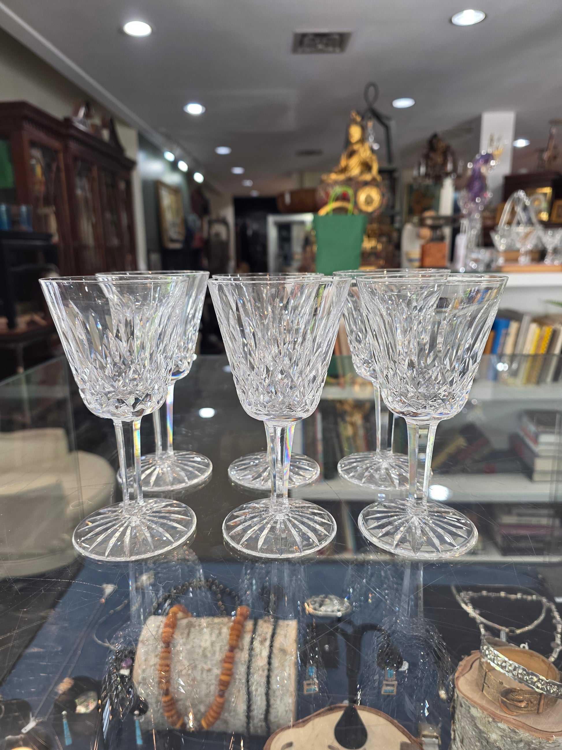 Set of Six Vintage Waterford Clear Crystal Lismore Stemmed Wine Glasses