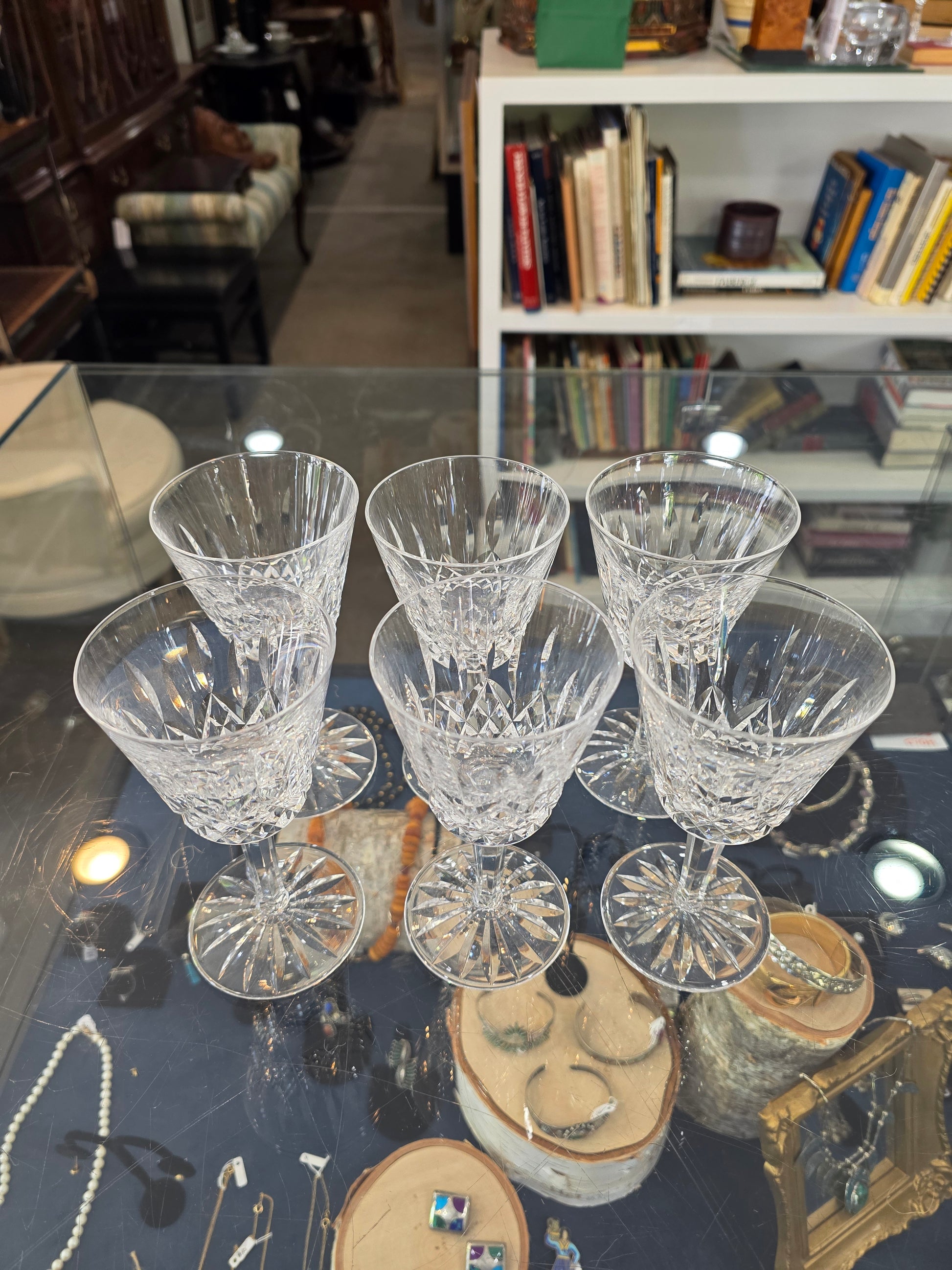 Set of Six Vintage Waterford Clear Crystal Lismore Stemmed Wine Glasses