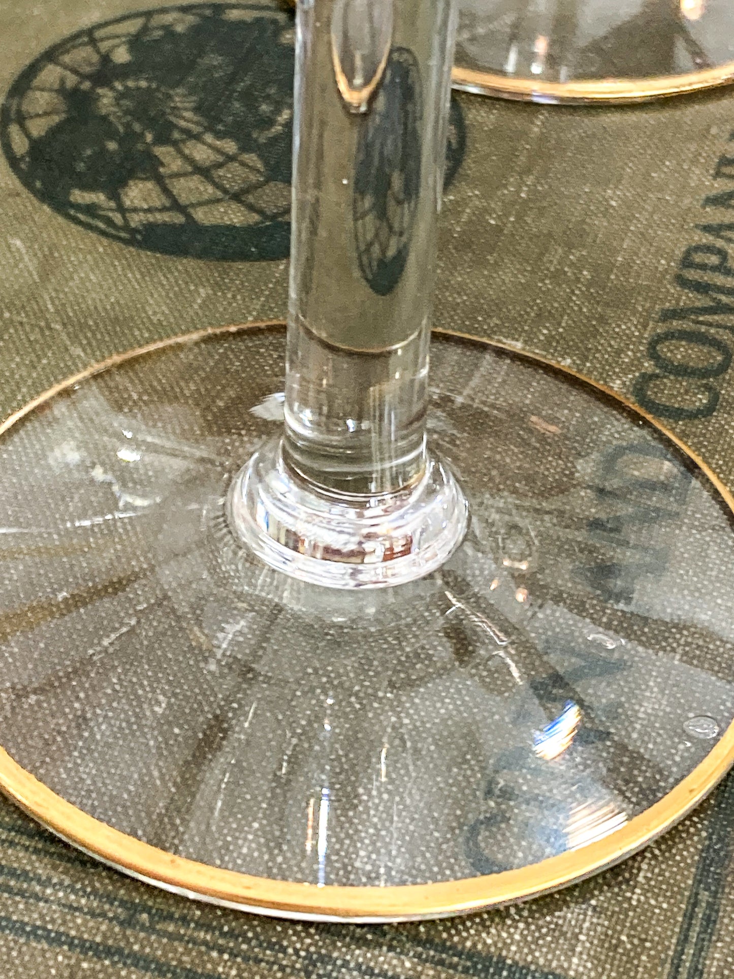Set of Ten Antique Embossed Decorative Gold Rim Clear Crystal Water Goblets
