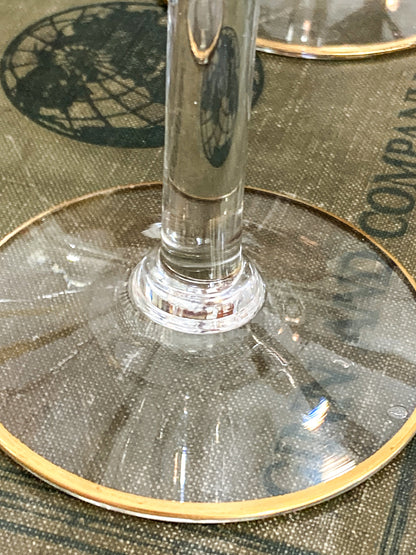 Set of Ten Antique Embossed Decorative Gold Rim Clear Crystal Water Goblets