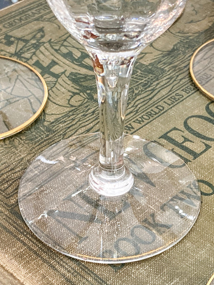 Set of Ten Antique Embossed Decorative Gold Rim Clear Crystal Water Goblets