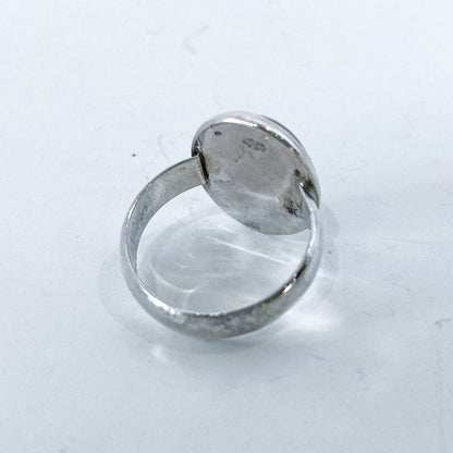 Sterling Silver Oval Moody Midnight Timeless Glass Cabochon Ring Size 6 