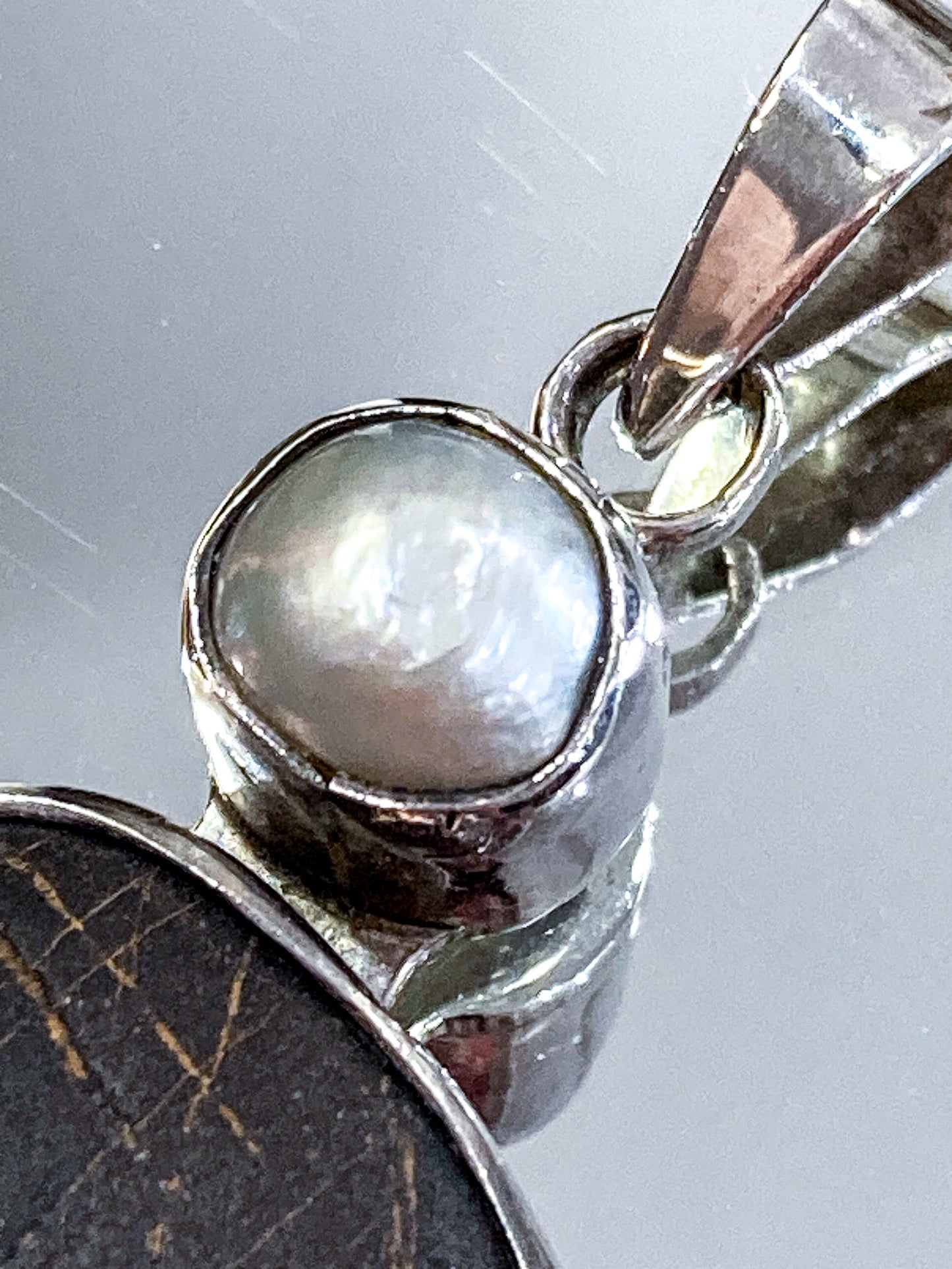 Sterling Silver Porous Natural Stone Pearl Pendant Earth Inspired Jewelry