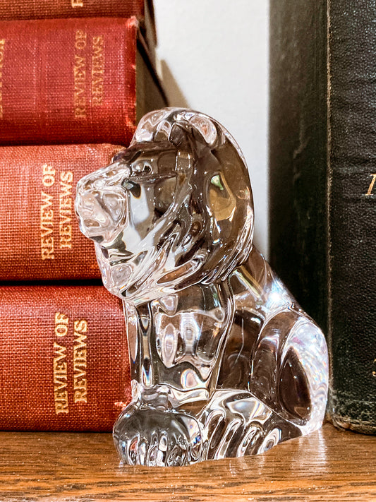 Steuben Clear Crystal Miniature Lion Hand Cooler Figurine Sculpture