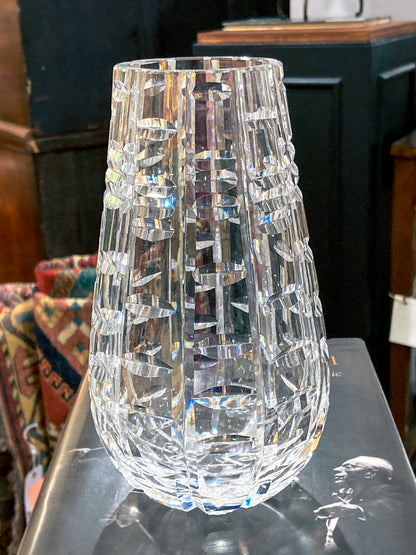 Stunning Vintage Clear Crystal Cut Teardrop Fluted Waterford Vase