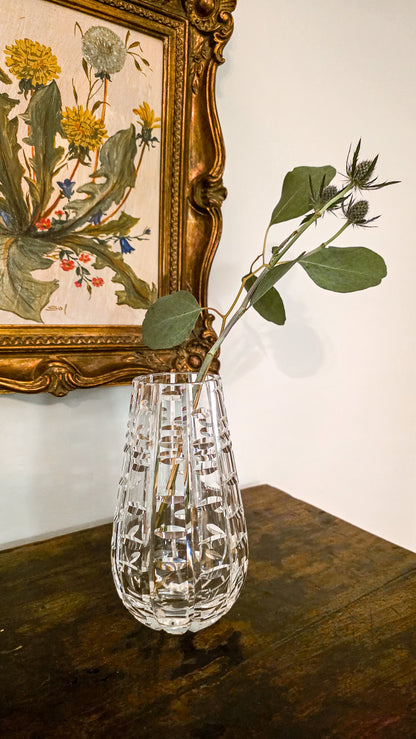Stunning Vintage Clear Crystal Cut Teardrop Fluted Waterford Vase