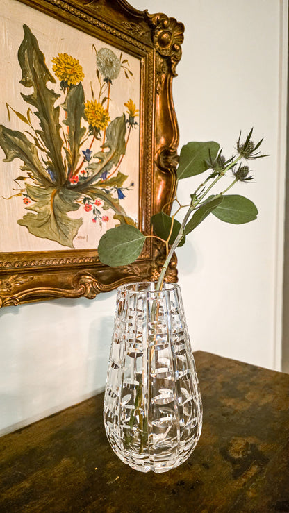 Stunning Vintage Clear Crystal Cut Teardrop Fluted Waterford Vase