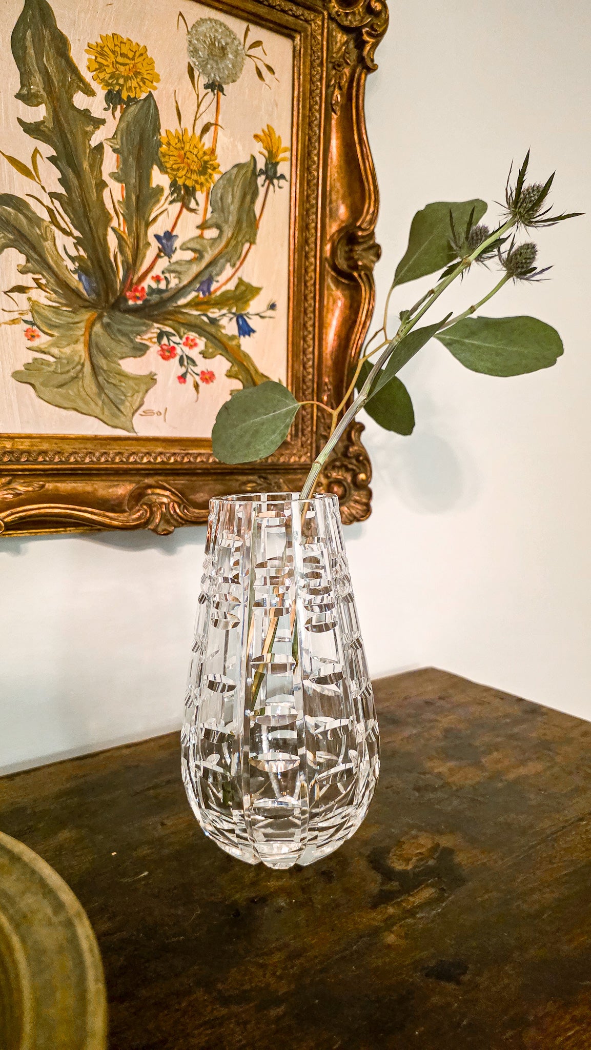 Stunning Vintage Clear Crystal Cut Teardrop Fluted Waterford Vase