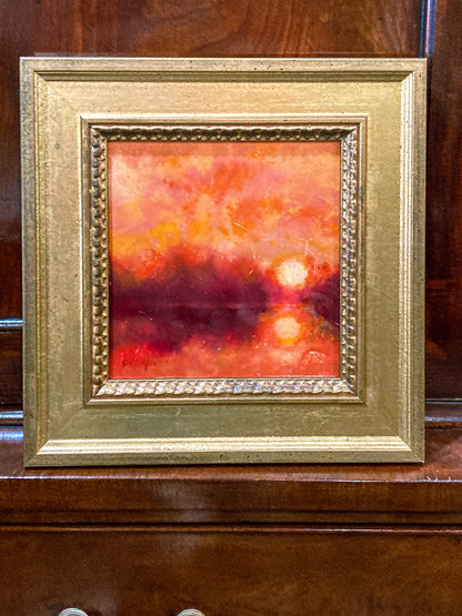 Vintage Delaware River Sunset Suzanne Douglass Framed Oil Panel Painting