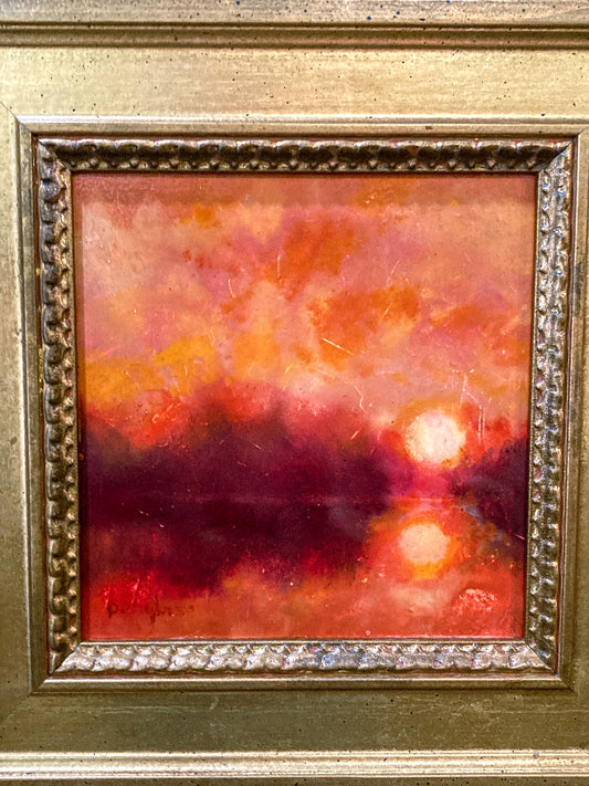 Vintage Delaware River Sunset Suzanne Douglass Framed Oil Panel Painting