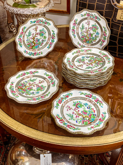 Twelve Antique Coalport England Indian Tree Bone China Luncheon Plates