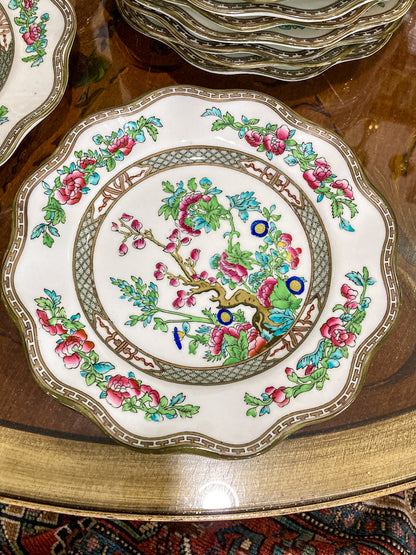 Twelve Antique Coalport England Indian Tree Bone China Luncheon Plates