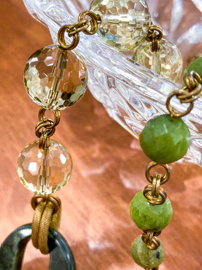 Unsigned Stephen Dweck Bronze Green Quartz Nephrite Bead Long Necklace