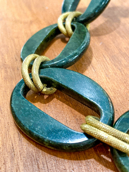 Unsigned Stephen Dweck Bronze Green Quartz Nephrite Bead Long Necklace