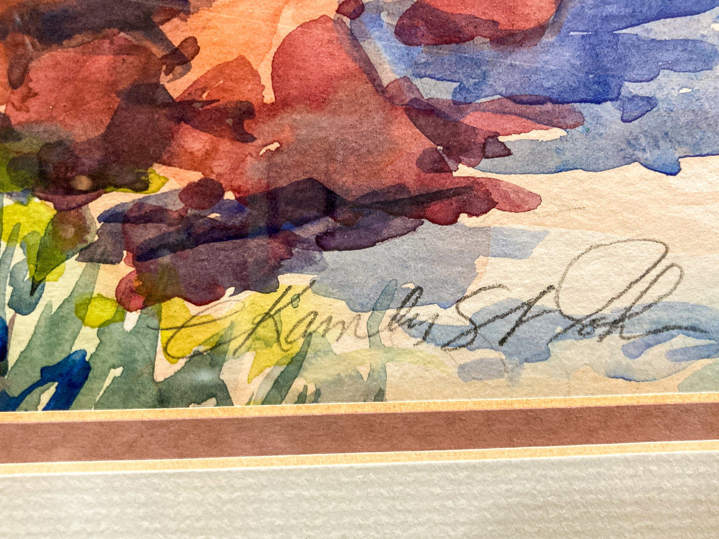 Vibrant Canyon River Watercolor Landscape Signed Framed Painting Art