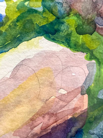 Vibrant Canyon River Watercolor Landscape Signed Framed Painting Art