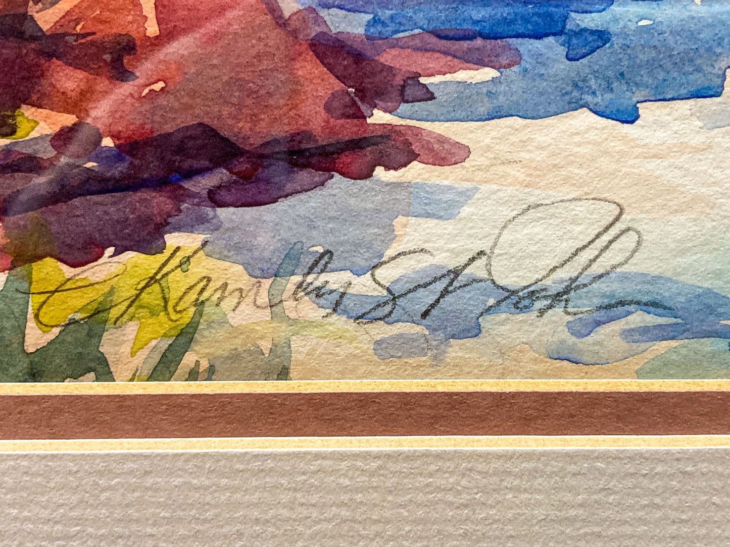 Vibrant Canyon River Watercolor Landscape Signed Framed Painting Art