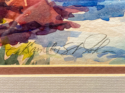 Vibrant Canyon River Watercolor Landscape Signed Framed Painting Art