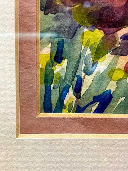 Vibrant Canyon River Watercolor Landscape Signed Framed Painting Art