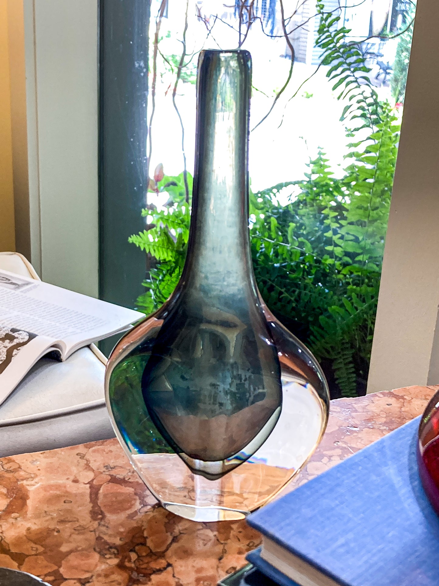 Vintage MCM Orrefors Nils Landberg Sommerso Dusk Crystal Bud Vase