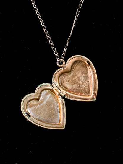 Vintage Gold Filled Engraved Heart Photo Locket Pendant Necklace