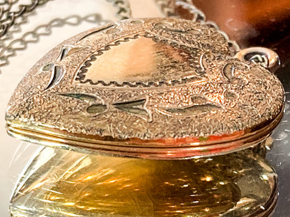 Vintage Gold Filled Engraved Heart Photo Locket Pendant Necklace