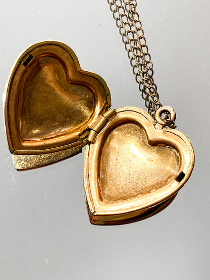 Vintage Gold Filled Engraved Heart Photo Locket Pendant Necklace