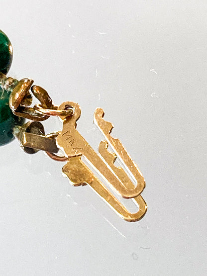 Vintage 14K Yellow Gold Green Malachite Bead Carved Pendant Necklace
