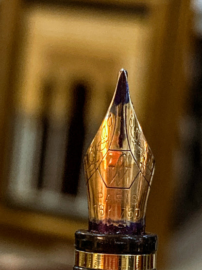 Vintage Waterman 18K Yellow Gold Silver Ribbed Fountain Ink Pen