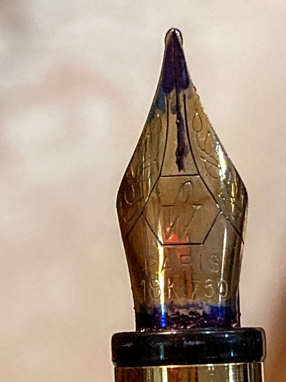 Vintage Waterman 18K Yellow Gold Silver Ribbed Fountain Ink Pen