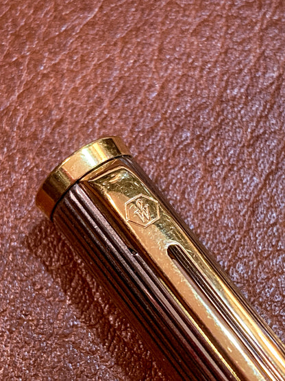 Vintage Waterman 18K Yellow Gold Silver Ribbed Fountain Ink Pen