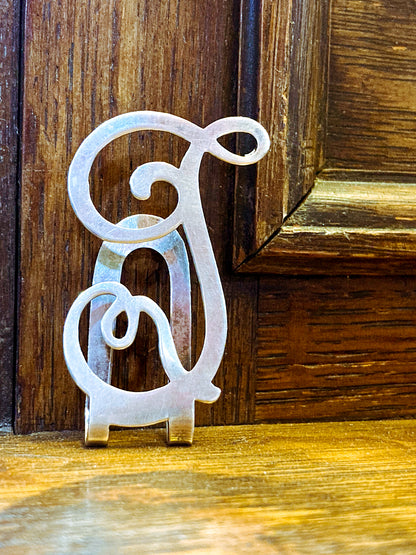 Vintage Sterling Silver Filigree Cursive Letter Napkin Money Paper Clip