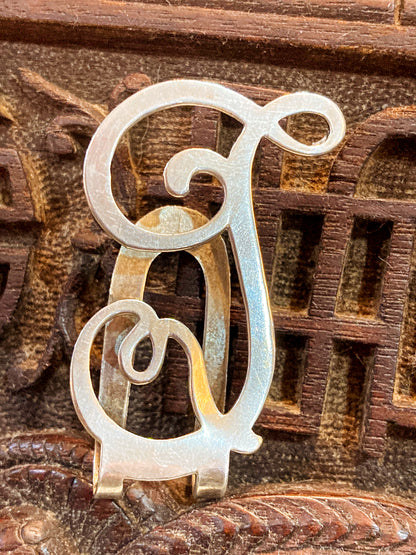 Vintage Sterling Silver Filigree Cursive Letter Napkin Money Paper Clip