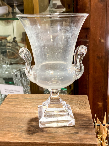 Antique 1930s Steuben USA Clear Crystal Double Handled Urn Vase 