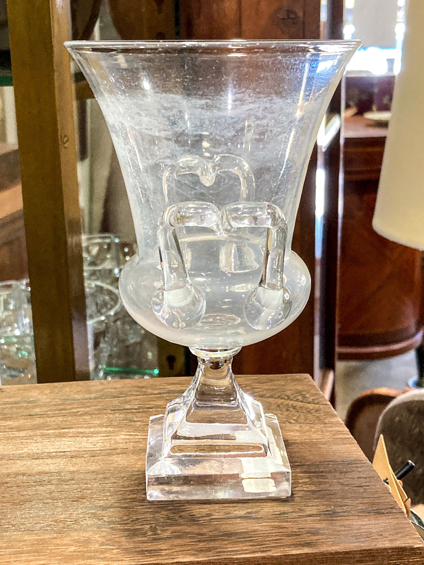 Antique 1930s Steuben USA Clear Crystal Double Handled Urn Vase
