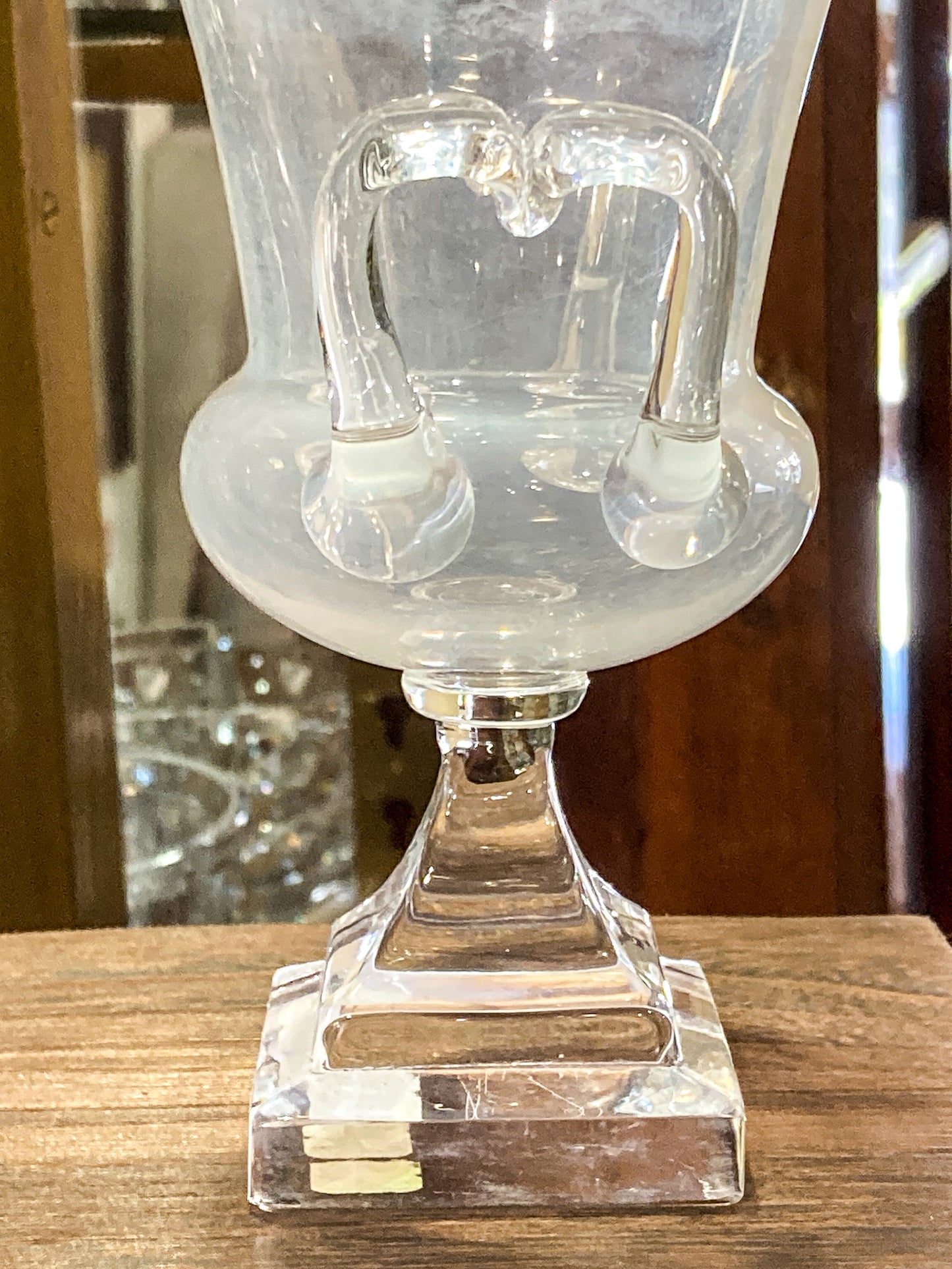 Antique 1930s Steuben USA Clear Crystal Double Handled Urn Vase