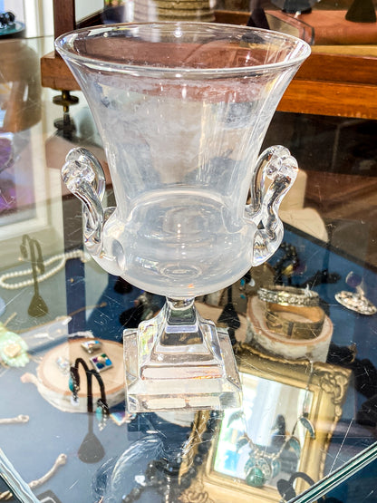 Antique 1930s Steuben USA Clear Crystal Double Handled Urn Vase
