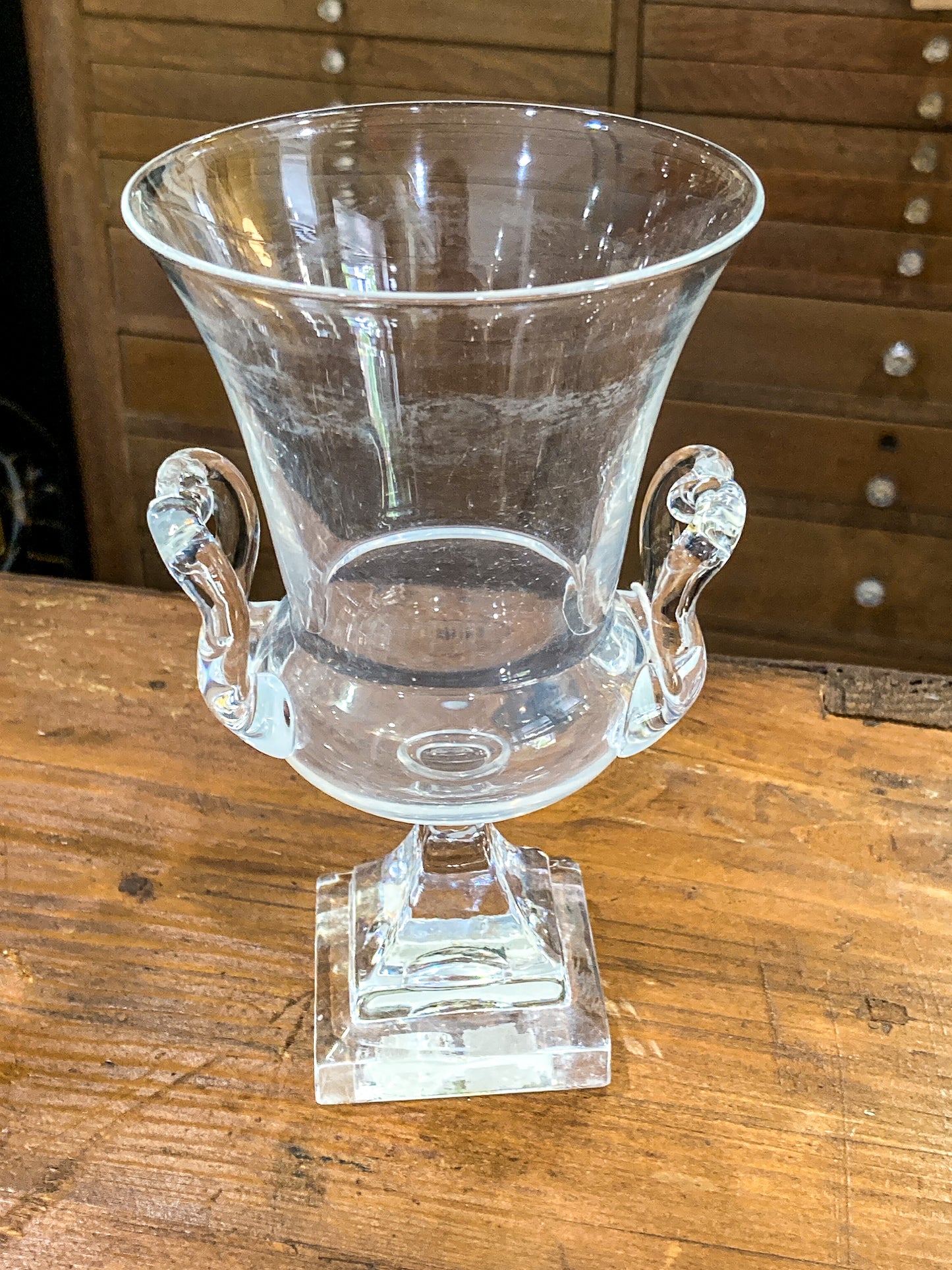 Antique 1930s Steuben Clear Crystal Double Handled Urn Shaped Vase