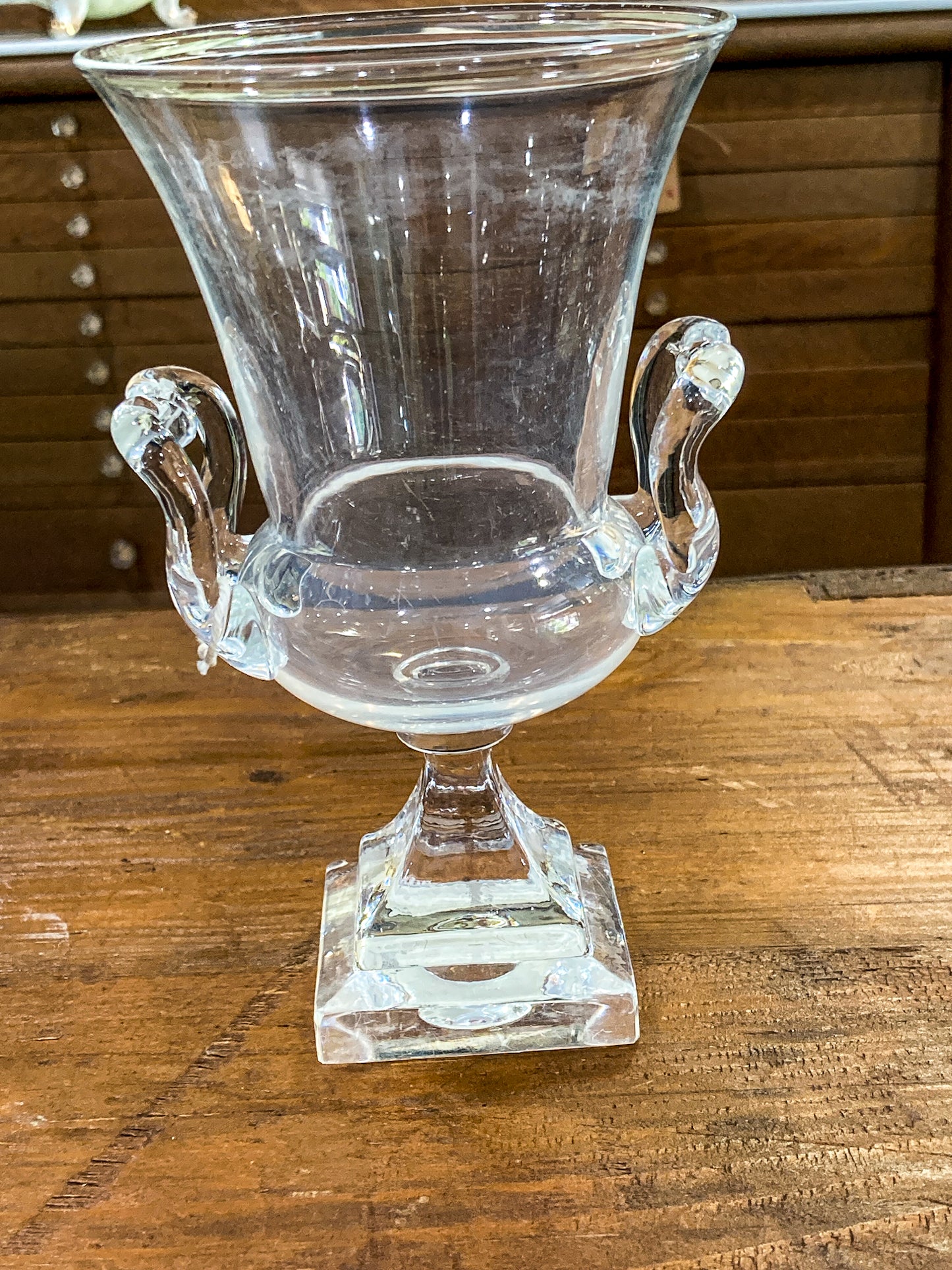 Antique 1930s Steuben Clear Crystal Double Handled Urn Shaped Vase