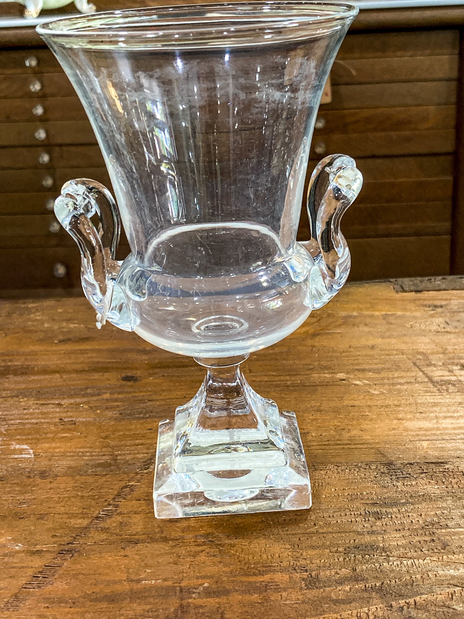 Antique 1930s Steuben Clear Crystal Double Handled Urn Shaped Vase