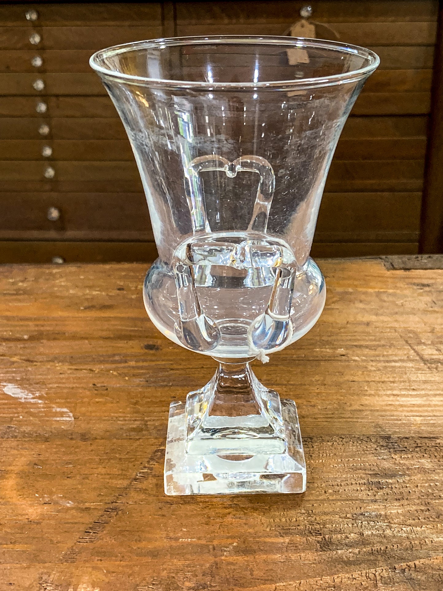 Antique 1930s Steuben Clear Crystal Double Handled Urn Shaped Vase